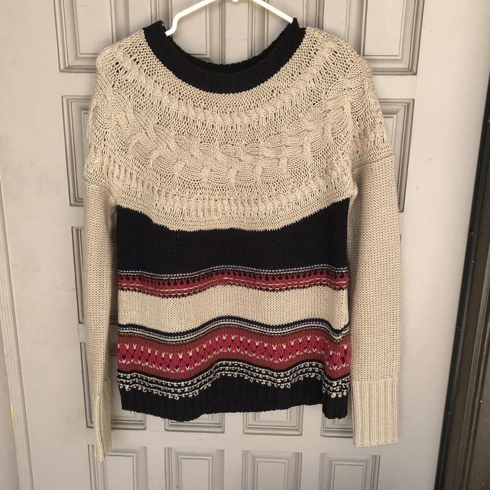 Cotton On Sweater Ski Style SzM Blk/Tan/Red Knit Long Sleeves Pre-Owned
